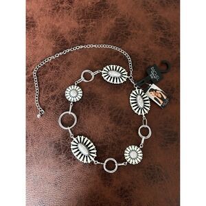 Rachel Roy Silver White Faux Western Concho Chain Belt SM New